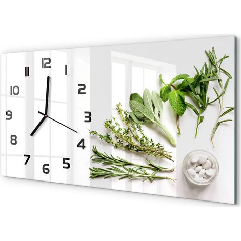 Horloge Murale Panoramique Artistique 60x30 cm Verre Trempé Design Original Herbes (1/5)