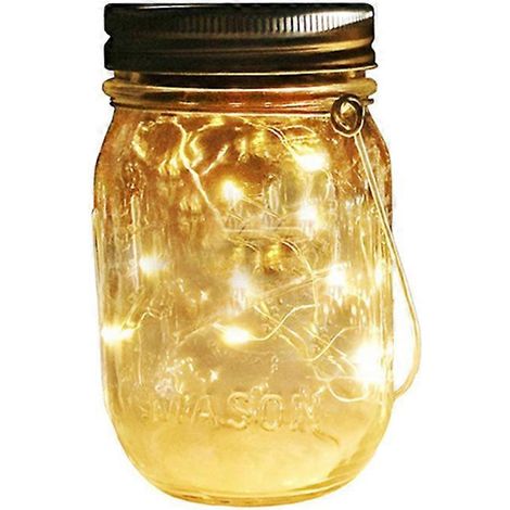 Lot de 2 lanternes solaires en bocaux Mason, lampe de table suspendue d'extérieur à 20 LED, en verre de jardin (1/5)