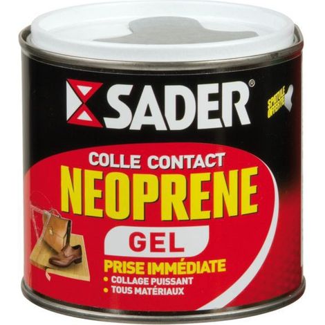 Colle néoprène gel 500 ml – Prise immédiate – Résiste à la chaleur et à l'humidité – Pour bois, caoutchouc, cuir, métal – Sader