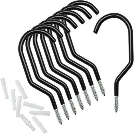 Crochets de plafond - 8 pièces - Support de vélo - Crochets de garage - Métal - Crochets de rangement - Pour garage, mur et plafond, support d'outils - 16 × 7 cm - Noir (1/5)