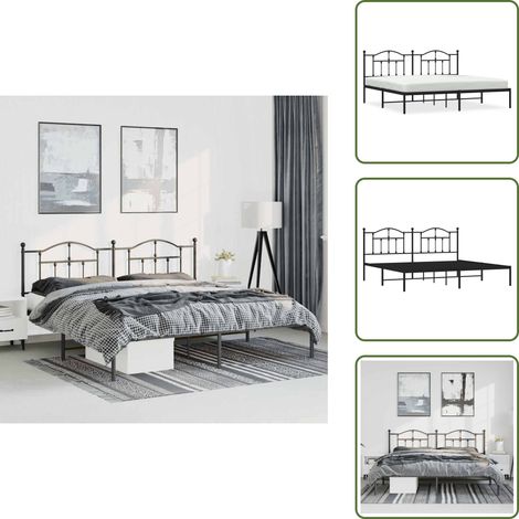 Bettgestell mit Kopfteil Metall Schwarz 193x203 cm - Metallbettfundament - Doppelbettgestell - Boxspringrahmen - Schwarzes Bettgestell - Stabiles Bettgestell (1/5)