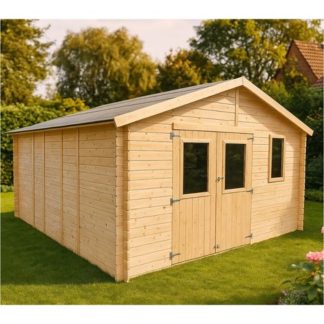 Casetta in legno Beatrice 4x5 m con porta doppia finestrata e finestra – Struttura Block House in abete naturale 25 mm (1/5)