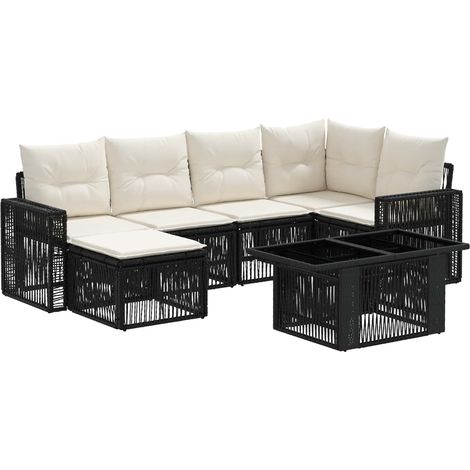 Set Divano da Giardino 7 pz Nero e Bianco Crema polyrattan vidaXL (1/5)
