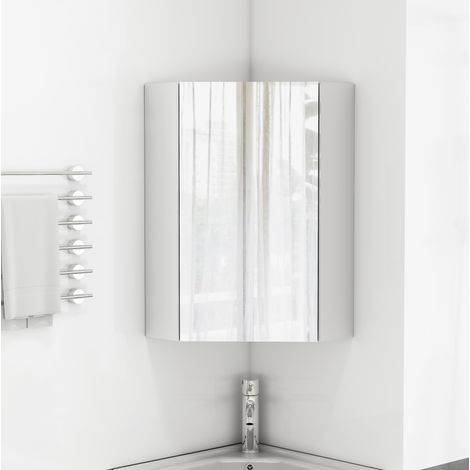 Armoire de toilette d’angle murale avec 3 miroirs, étagères intégrées, portes à fermeture douce et design blanc, meuble gain de place pour petite salle de bain – CHICFURN (1/5)