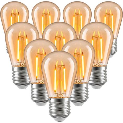 Confezione da 10 lampadine LED E27 S14 da 2W, ambra, 2200K per luci decorative. (1/5)