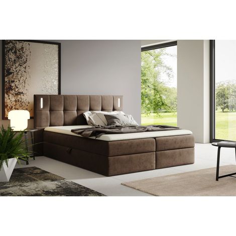 Boxspringbett Schlafzimmerbett MARTIM 140x200cm in Stoff Fresh Braun (1/5)