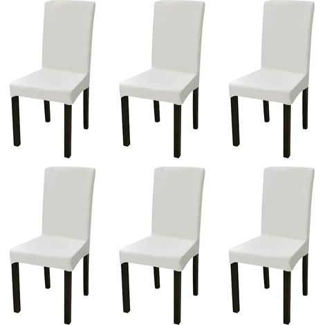 6 pcs Cream Straight Stretchable Chair Cover (1/3)
