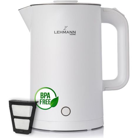 Bouilloire Électrique en Acier Inoxydable - 1,7 L - 2200W - Ebullition Rapide - Double Paroi - Base à 360° - Arrêt Automatique et protection contre la surchauffe - sans BPA - Blanc (1/5)
