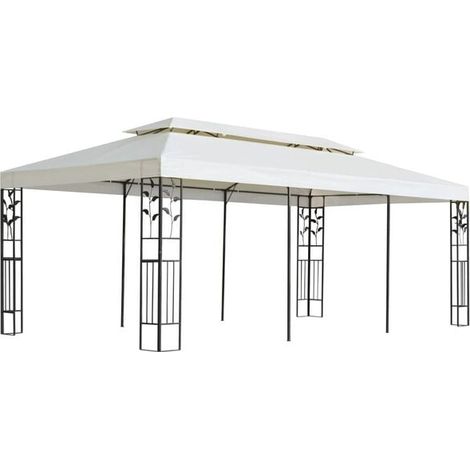 Gazebo à toit double couche en acier blanc de 6 x 3 mètres (1/5)