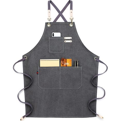 Tablier de chef, tablier réglable en toile de coton résistant aux gouttes d'eau, gris (1/5)