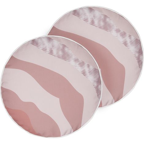 Conjunto de 2 cojines de jardín almohada de exterior ⌀ 40 cm poliéster impermeable estampado abstracto rosa Campei