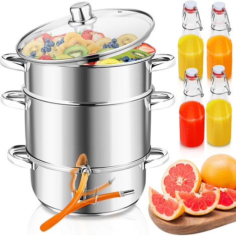 TolleTour Estrazione a vapore 8 L in acciaio inox con 4 bottiglie con tappo a clip – Estrattore per frutta e verdura, Ø 26 cm, lavabile in lavastoviglie, adatto a tutti i tipi di fornelli, compresa l' (1/5)