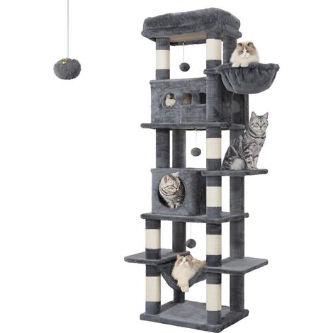 Arbre à chat 170 cm avec 6 étages – Grande plateforme 50x30 cm – Niche confortable 50x40 cm – 8 poteaux en sisal – Tapis lavable