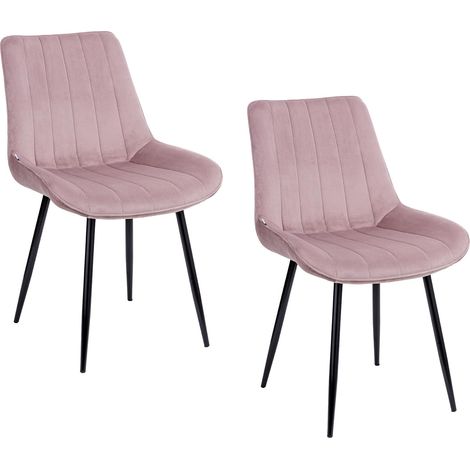 Baroni Home Set di 2 Sedie Moderne con Rivestimento in Velluto e Gambe in Acciaio Nero, Poltrona da Soggiorno, Camera da Letto, Sala da Pranzo, Rosa Cipria, 53x86x44 cm (1/5)