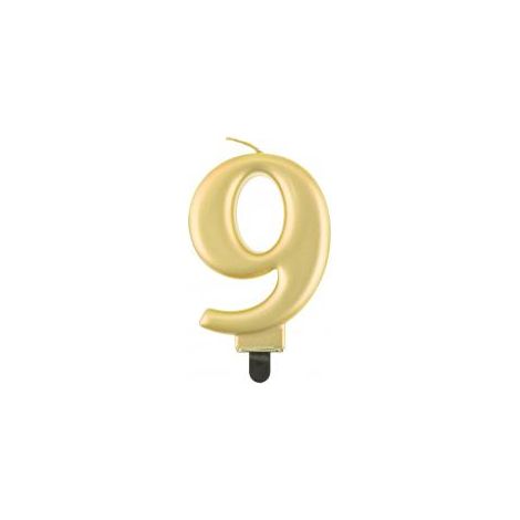 Bougie numéro 9 Neuf Or Métallisé 8 cm