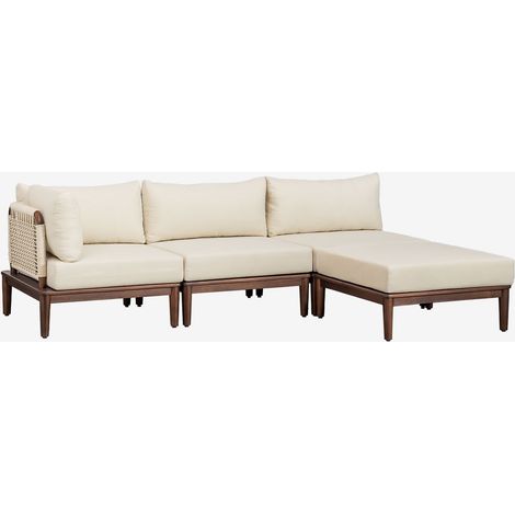 Divano modulare angolare a 3 pezzi e pouf in acacia Giulia SKLUM            