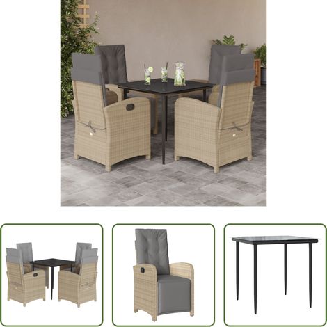 Gartenessgruppe - 5-tlg. Garten-Essgruppe mit Kissen Beige Poly Rattan (1/5)