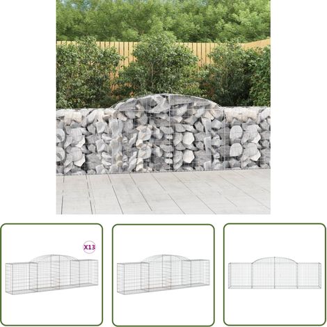 The Living Store Paniers à gabions arqués 13 pcs 300x50x80/100 cm fer galvanisé - Panier De Gabion - Gabion - Mur De Gabion - Clôture De Jardin - Décoration De Jardin (1/5)