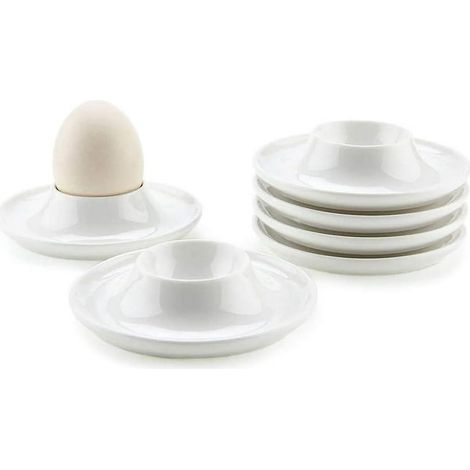 Sous-tasses et assiettes en porcelaine blanche avec support, porte-œufs à la coque, lot de 6 pièces (1/5)