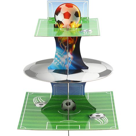 Plateau de service à gâteaux multicouches en papier sur le thème du football (1/5)