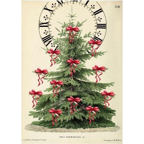 B6-Karte mit Umschlag, Weihnachtsbaum, Uhr
