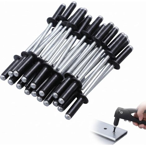 70 Pièces Rivet Plaque Immatriculation Noir 4 x 8 mm, Rivet Pop en Alliage d'Aluminium, Rivets Aveugles pour Fixation de Plaque Minéralogique Voiture et Moto (1/5)