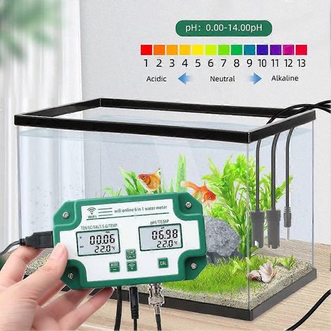 Testeur de qualité d'eau 6 en 1 Tuya WiFi : moniteur multiparamètres pour aquarium (pH, solides dissous totaux, conductivité électrique, densité, sel, température) (1/4)