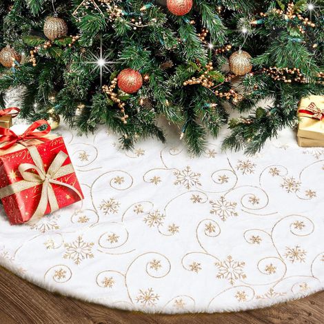 Tappeto sotto Albero Natale Rotondo Peluche Dorato Bianco 122 cm (1/5)