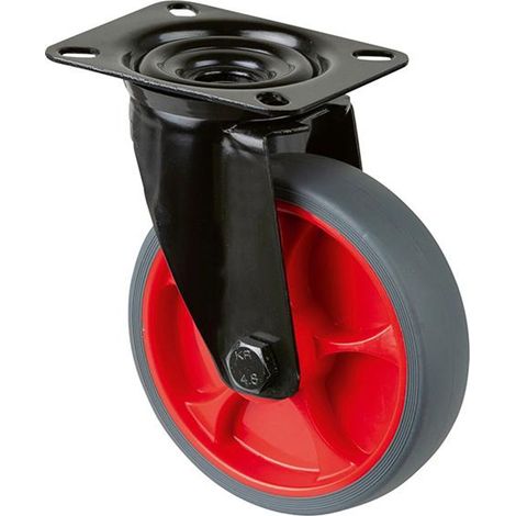 BS Rollen Transportrolle, Lenkrolle, Rad-Ø 125 mm, Tragf. 120 kg, Gummi grau, Bauhöhe 155 mm, Rollenlager (1/3)