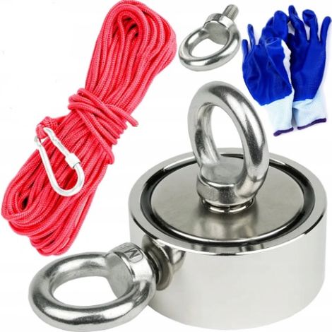 Soporte magnético de imán de neodimio de 140 kg para búsqueda + cuerda + guantes (1/5)