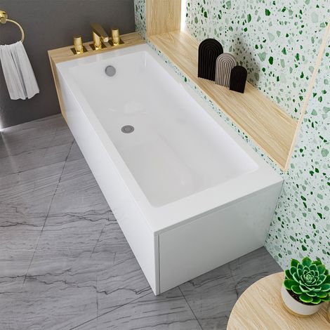 ECOLAM Badewanne Tami 180 x 80 cm + Schürze Acrylverkleidung Rechteck Acrylwanne weiß glänzend Ablaufgarnitur Ab- und Überlauf Füße Silikon (1/5)