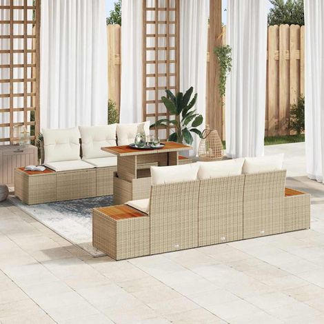 Set Divano da Giardino 7 pz Beige e Crema vidaXL (1/5)