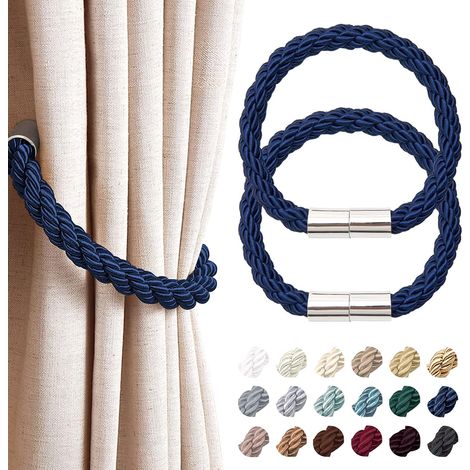 Lot de 2 embrasses magnétiques pour rideaux, style moderne et simple, embrasses décoratives en corde tressée pratiques pour rideaux fins ou épais, pour fenêtres de maison et de bureau(Bleu Marine) (1/5)