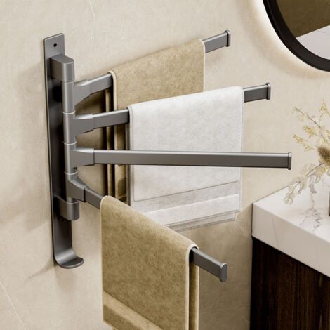 SABIR Porte-serviettes rotatif à 4 bras, espace en aluminium épais, porte-serviettes de salle de bain rotatif à 180 degrés pour la maison et l'hôtel (1/5)