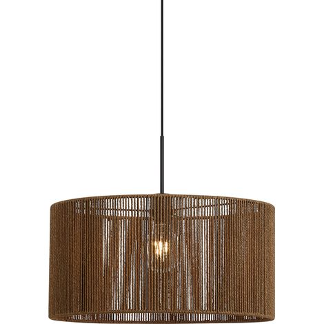 QAZQA Hanglamp zwart met bruine papieren touw kap 50/50/25 - (1/5)