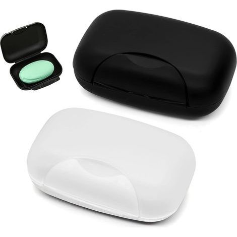 Lot de 2 Boîte à savon étanche en plastique, Couvercle verrouillable, Séparation eau, Voyage et maison (1/5)