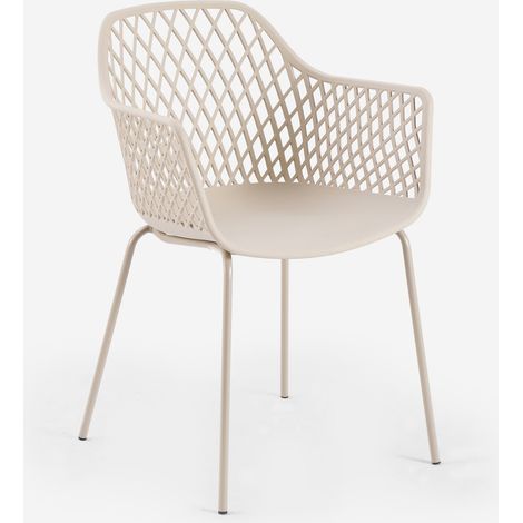 Sedia moderna da esterno giardino con braccioli in polipropilene Tzura - Beige