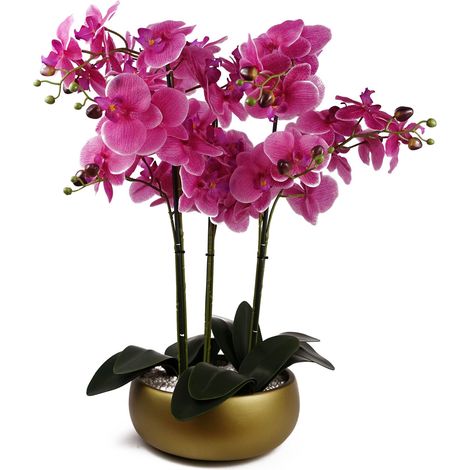 60cm Orchid Artificial Pink - Gold Ceramic Planter