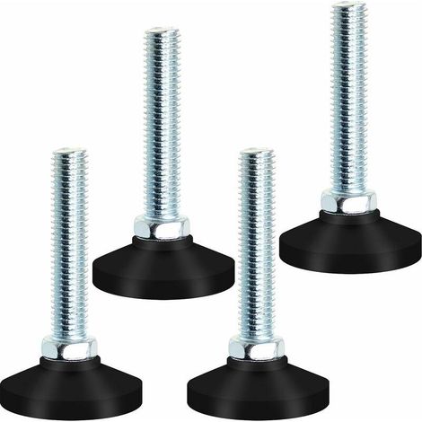 4 pieds de réglage, vis M10 x 50 mm, base nylon 38 mm, pour meubles en bois, bureaux, chaises, établis et étagères (1/5)