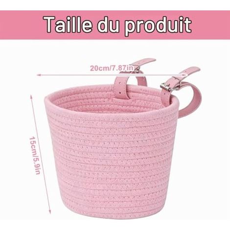 Panier de vélo avant pour enfants et filles - Corde en coton amovible - Micro rouleau - Sac de rangement pour vélo d'enfant (1/4)