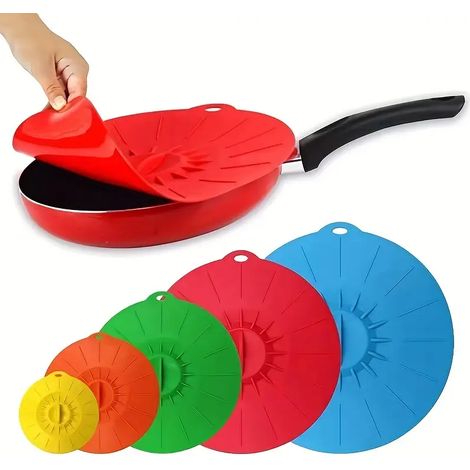 Juego de 5 tapas de silicona para recipientes: tapas con ventosa reutilizables y resistentes al calor: protectores contra salpicaduras para microondas seguros para el contacto con alimentos, un elemen