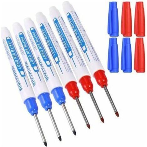 Lot de 6 marqueurs indélébiles à pointe fine 30 mm – Encre permanente pour surfaces difficiles – Résistant à l'usure – Couleurs bleu et rouge (1/5)