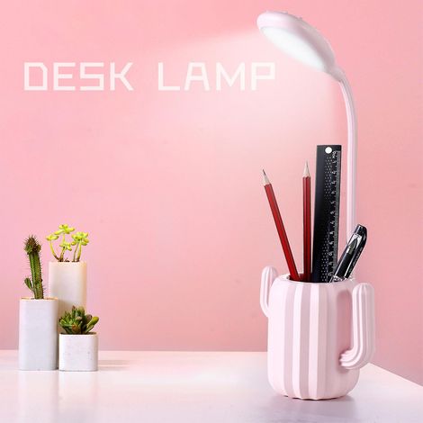 Lámpara de escritorio con protección ocular, lámpara de mesa, portalápices con forma de cactus, lámpara de mesa LED recargable, lámpara de mesita de noche para estudiantes, lámpara de lectura de luz n (1/5)