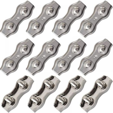 12PCS Stainless Steel Duplex Cable Clamp Double Stainless Steel Wire Rope Clamp Rope Connector M2 Duplex Cable Clamp Cable Clip for 1.5mm Steel Wire Rope, Silver (1/3)
