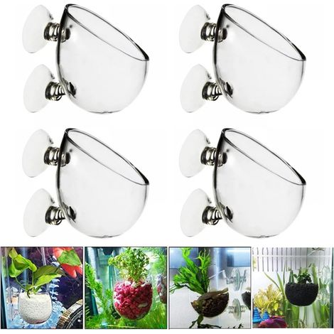 Lot de 4 pots en verre pour plantes aquatiques, support en verre, pour plantes d'aquarium, décoration d'aquarium transparent (1/5)