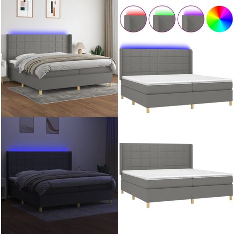 Sommier à lattes de lit matelas LED Gris foncé 200x200 cm Tissu - Sommier Tapissier - Lit Plateforme - Lit Avec Rangement - Tête De Lit Ajustable - Éclairage Led - Home & Living (1/5)