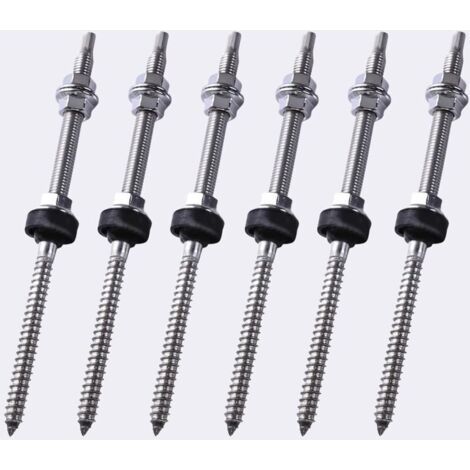 Lot de 6 Vis à Double Filetage M10x200mm - Fixation Solaire sur Toit, Réglable en Hauteur pour Panneaux Photovoltaïques (1/5)