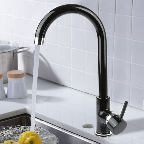 Robinet de Cuisine Flexible Bec Haut Orientable Librement Mitigeur Évier Flexible Laiton Chromé Eau Chaude et Froide Noir