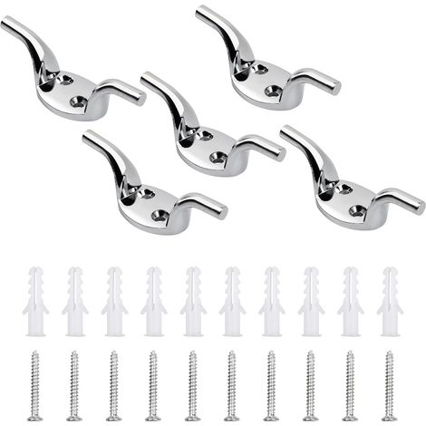 5 Pièces Crochet de Taquet Taquets D'amarrage Crochet de Corde de Mât Taquet Crochet Aveugle Avec vis Bouchons en Plastique pour Corde à Linge Yacht Bateau Corde de Stores Pont Attache Accessoires (1/5)