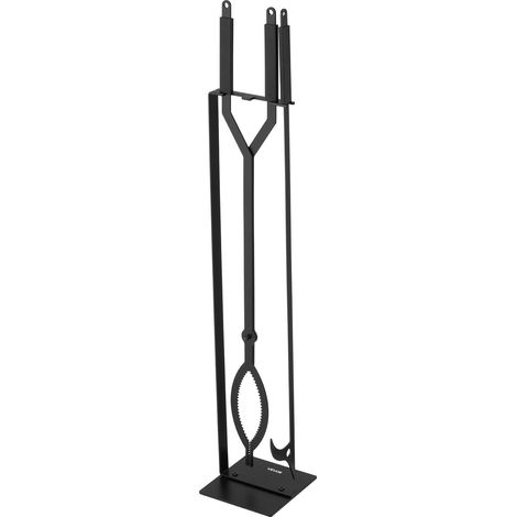 Ensemble d'outils de cheminée, 3 pièces, ensemble serviteur de cheminée avec support, pince, tisonnier, en fer forgé, pour feu de camp, feu de joie dans le jardin, intérieur/extérieur, noir (1/5)